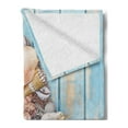 thumbnail image 2 of Letter a Soft Flannel Fleece Throw Blanket, Letter with Seashells on Pale Wooden Board Invertebratesnimal, Cozy Plush for Indoor and Outdoor Use, 60" x 80", Dark Coral Pale Blue, by Ambesonne, 2 of 5