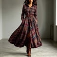 thumbnail image 4 of Blmnix Gingham Dress Dresses for Women Fit & Flare Vintage Dress Flowy Dresses Under Dresses Collared Long Sleeve Red Cocktail-Length Belted Women's Summer Dresses L, 4 of 6
