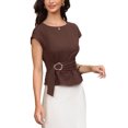 thumbnail image 4 of INSPIRE CHIC Work Tank Top for Women Cap Sleeve Crew Neck Business Casual Shirts with Belt XL Dark Brown, 4 of 6