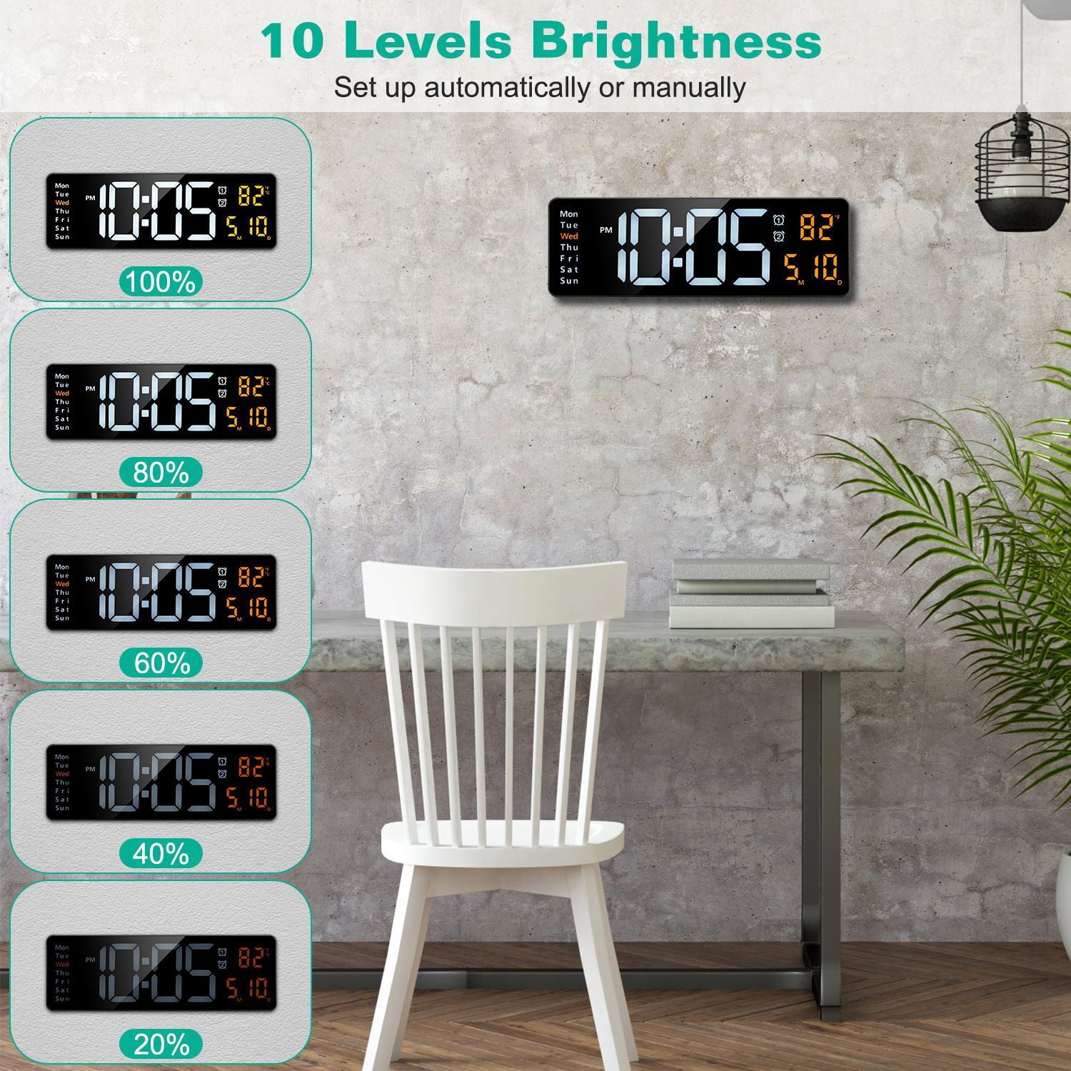15.7in LED Digital Wall Clock with Remote Control, 10 Level Brightness 3 Alarm Settings 12/24Hr Format Timing Countdown Temperature Calendar Display Decorative Clock For Office Home