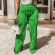 thumbnail image 2 of Pantalones de nieve Gibobby mujer cintura alta elásticos volantes pierna ancha malla Color liso verde S, 2 of 5