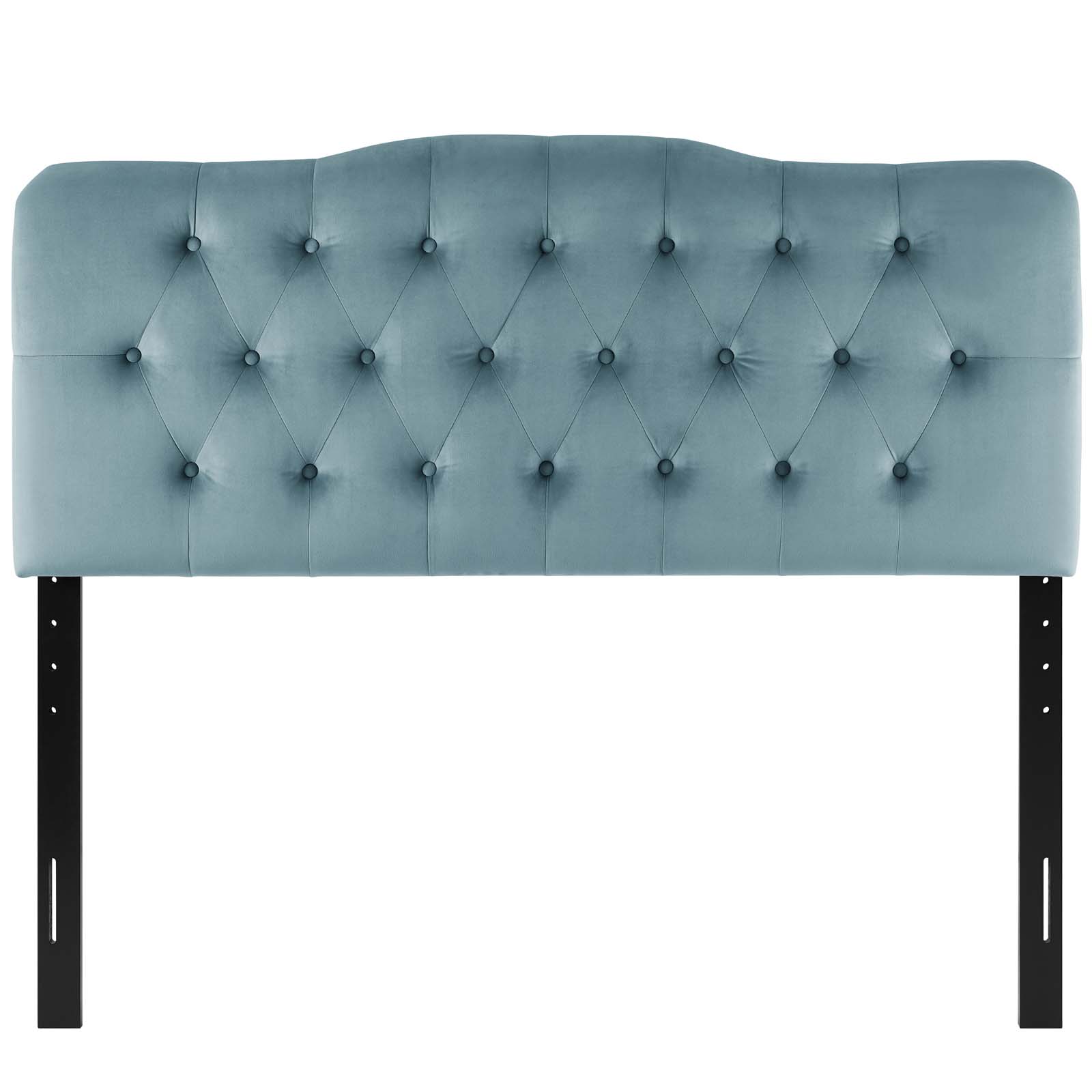 Contemporary Modern Urban Designer Bedroom Queen Size Tufted Headboard, Velvet Fabric, Light Blue