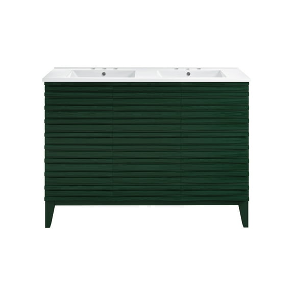 Cascade 48" Freestanding Bathroom Vanity in Green Oak with 3-Hole Widespread Double Basin Sink Top