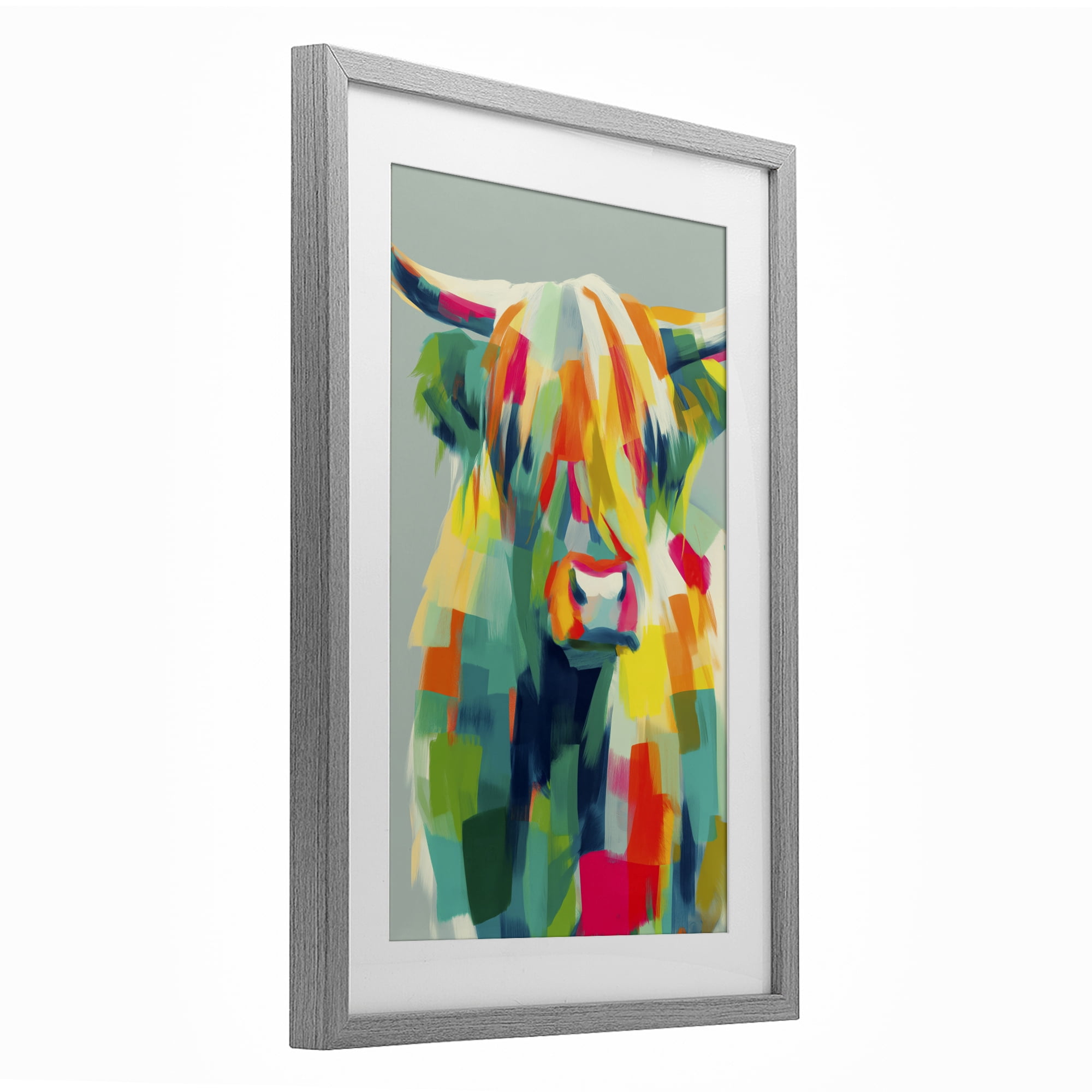 Stupell Industries Highland Cow Abstract Patchwork Gray Framed Print Under Glass, design by Chromatic Storm Studio
