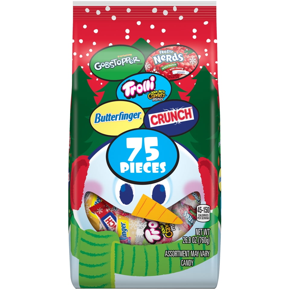 Assorted Holiday Gobstopper, Nerds, Trolli, Buttefinger & Crunch Candy Variety Pack, 75 Count