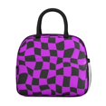 thumbnail image 2 of Purple and Black Wavy Checkered Insulated Leakproof Lunch Box for Work, Lunch Bag for Women Men, Loncheras Para Mujer for Beach Travel Picnic Camping, 2 of 6