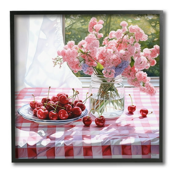 Stupell Industries Cherry Blossoms & Fruits Botanical & Floral Painting Black Framed Art Print Wall Art, 12 x 12
