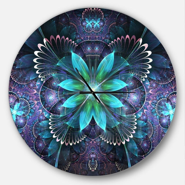 Designart 'Fractal Flower Blue Digital Art ' Modern wall clock