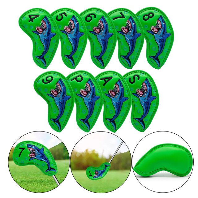 Cubiertas de cabeza de hierro de golf Baoblaze 9 unidades diseño de tiburón Verde