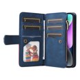 thumbnail image 5 of Allytech Flip Wallet Case for iPhone 15, Vintage PU Leather Folio Stand Shockproof Zipper Pocket 9 Cards Slots Protective Wallet Case Cover for Apple iPhone 15 6.1" - Blue, 5 of 13