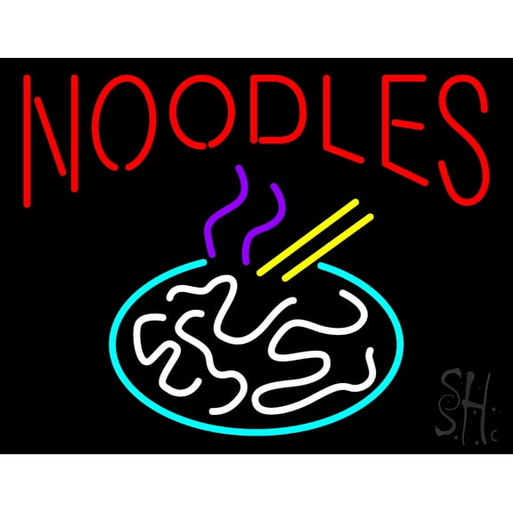 Noodles LED Neon Sign 15 x 19 - inches, Clear Edge Cut Acrylic Backing, with Dimmer - Bright and Premium built indoor LED Neon Sign for restaurant window and interior decor.