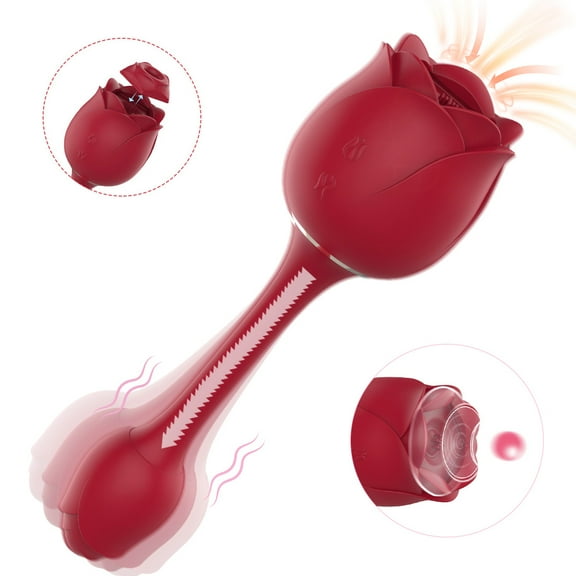 3-in-1 Sucking Vibrator G Spot Clitoral Vibrator,9 Sucking & 9 Vibrating Modes Double Head Rose Vibrator,Female Adult Sex Toys for Women(Rose Red)