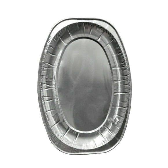KAKOWELY Aluminium Foil Plate 20pcs Disposable Oval Serving Plates Aluminium Foil Tray Serving Dishes Tableware for Catering BBQ Banquet Parties (Random Style)