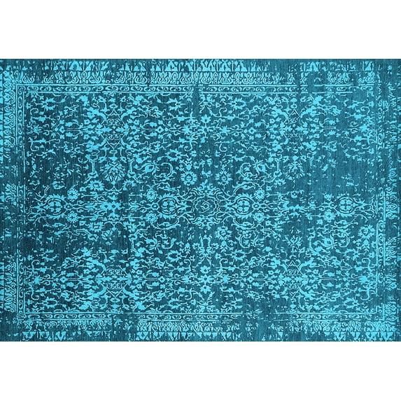 Ahgly Company Indoor Rectangle Oriental Light Blue Industrial Area Rugs, 7' x 10'