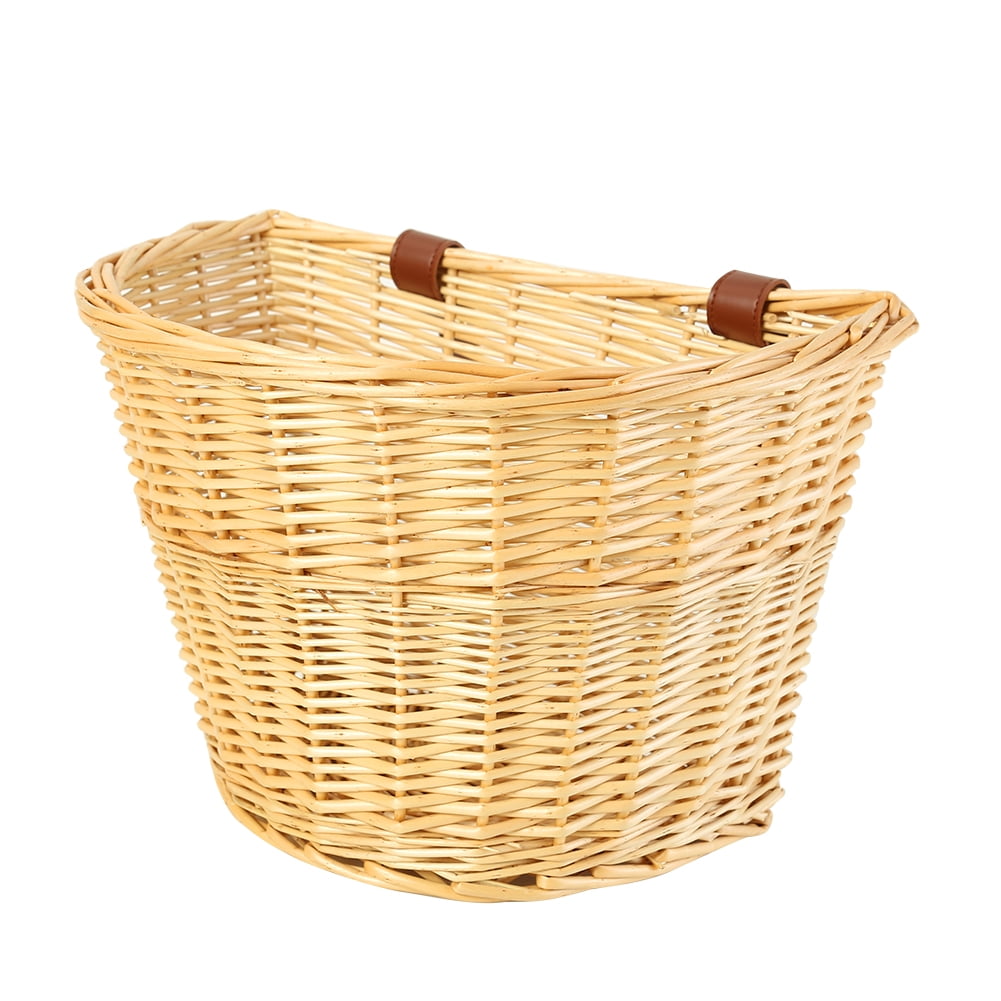 Bicycle Basket Vintage Wicker Front Handlebar Basket Bike Woven Cargo Container 