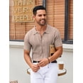 thumbnail image 4 of COOFANDY Mens Knit Button Down Shirt Short Sleeve Casual Polo Shirts Vintage Summer Beach Shirts Coffee, 4 of 5