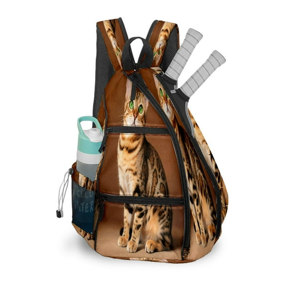 Pickleball Bags for Men Women Pickleball Backpack with Large Capacity Lightweight Adjustable Pickleball Sling Bag Hold Paddles, Balls, Accessories Sitting Leopard Cat