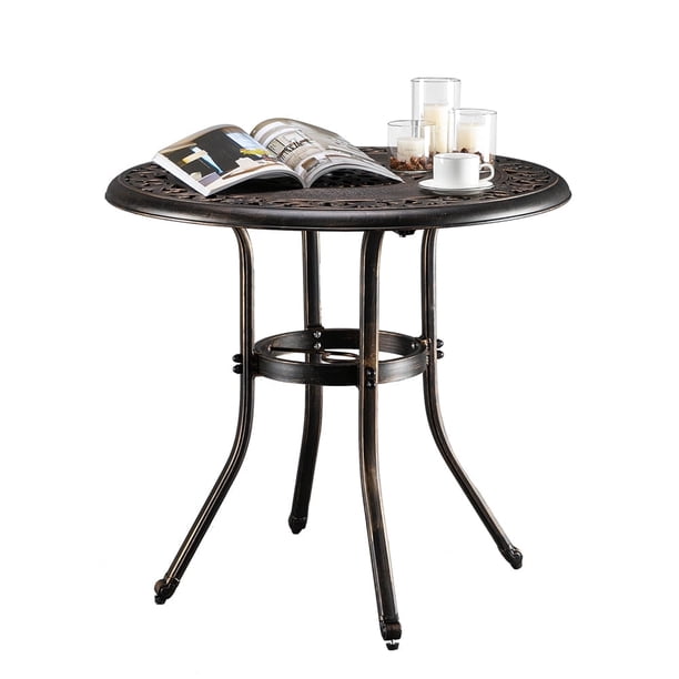 Zimtown Mesa de Patio de 32 con Orificio para Sombrilla, Mesa de Bistró Redonda de Aluminio Fundido para Exterior -bronce