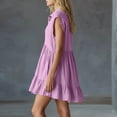 thumbnail image 4 of Fewfanhot Casual Summer Dresses for Women Summer Dress Notched V Neck Front Button Sleeveless Ruffle Hem Beach Vacation Mini Sun Dress, 4 of 5