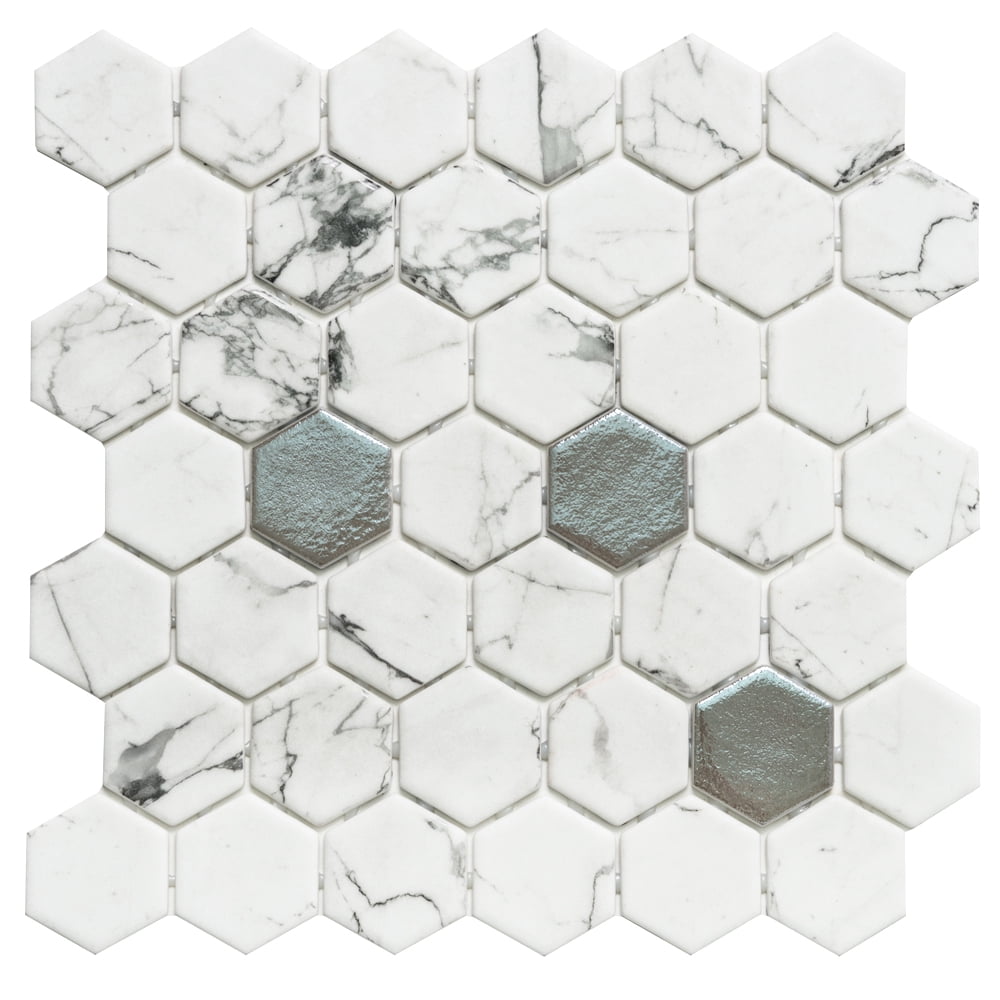 The Tile Life Eterna Big Hex 12x12 Recycled Glass Mosaic Tile 1 Sheet