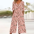 thumbnail image 2 of Edvintorg Womens Jumpsuits Dressy Summer Casual Loose Overalls for Women Vintage Printed Short Sleeve V Neck Back Zipper Wide Leg Jumpsuit Pants with Pocket, 2 of 5