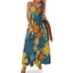 thumbnail image 1 of Vestido de noche para mujer sin mangas con estampado floral estético retro de los años 60 y 70 en azul, verde, mostaza y naranja, 1 of 7