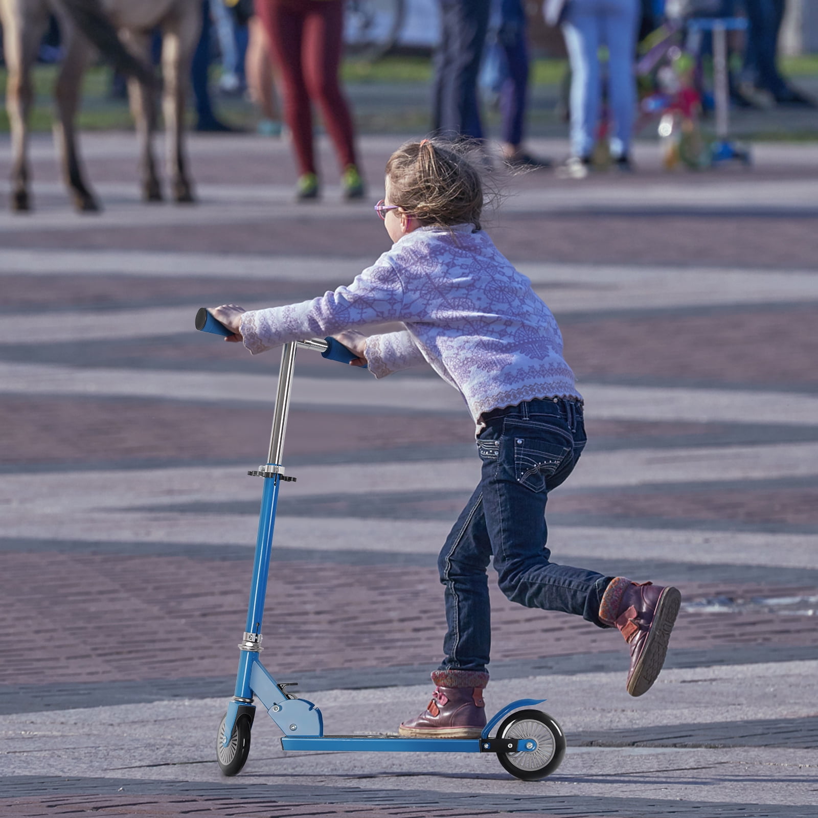 Kick Scooter for Kids Ages 6+ With 2 Wheels, Adjustable Height & Foldable, Sturdy Frame, Blue
