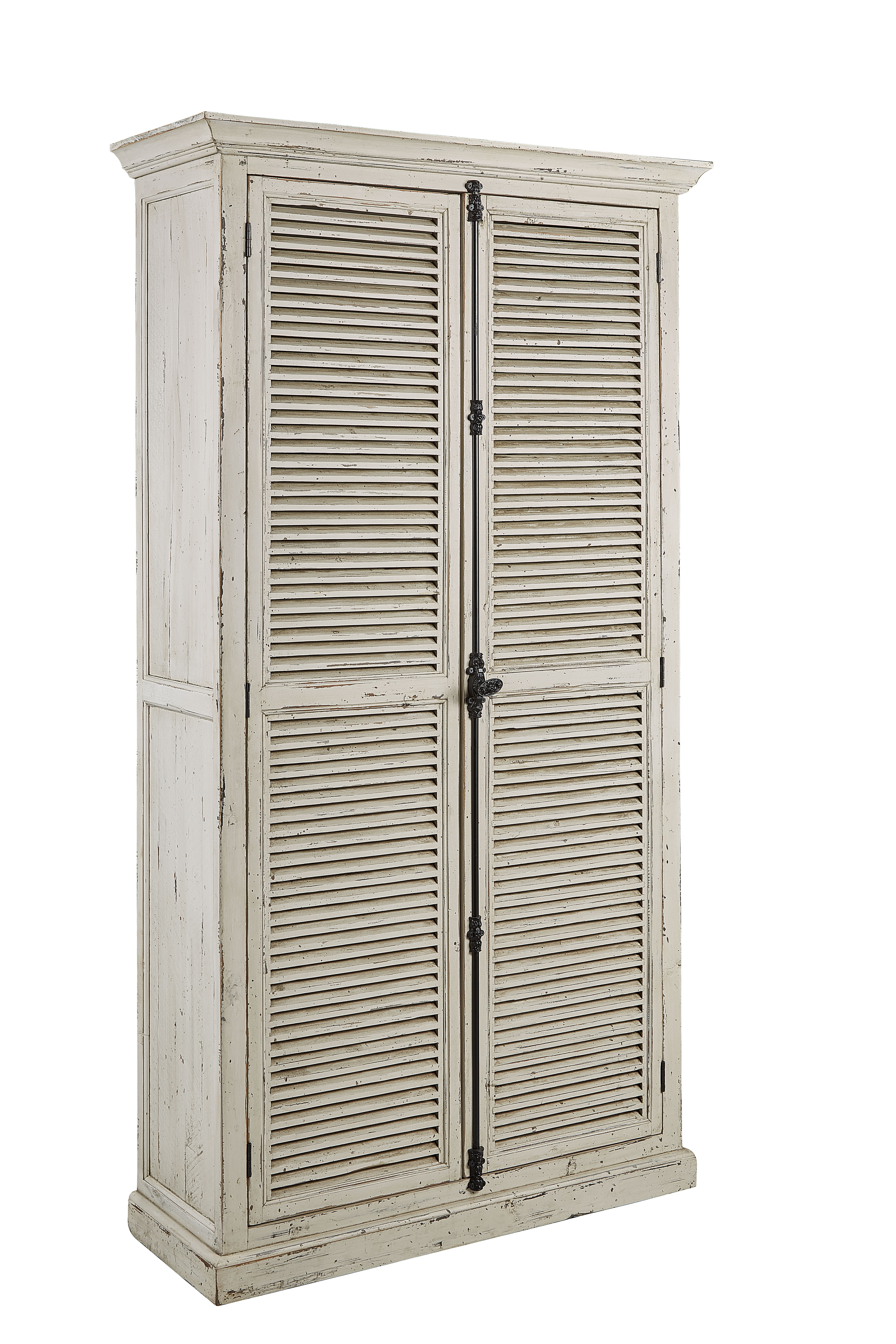 Wynford Louvered Door Pine Armoire in Distressed White