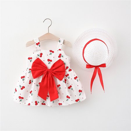 

Gotyou Girl s 2 piece Toddler Mesh Princess Dress Floral Print Bowknot Sling Tulle Skirt with Hat Set