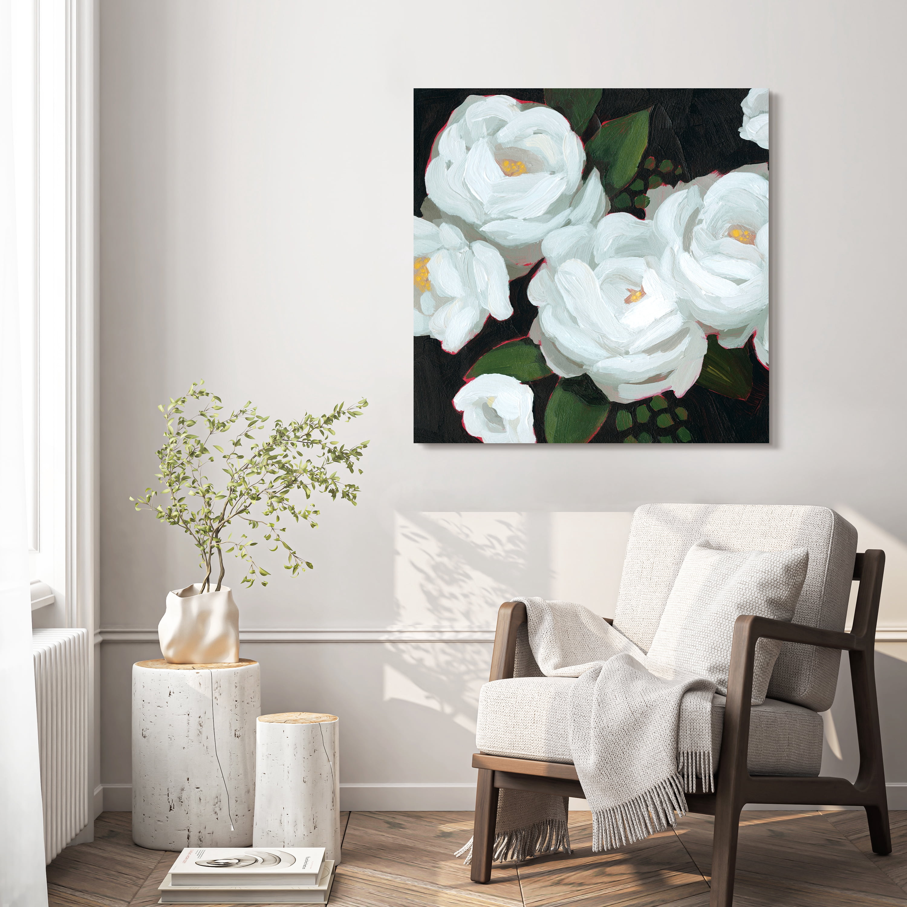 "White Blossom Serenity I & II" Flower Frameless Reverse Printed Tempered Art Glass Wall Art