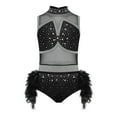 thumbnail image 3 of TTAO Girls Ballet Leotard Modern Gymnastics Jazz Dance Outfit Kids Sleeveless Feather Skirt Rhinestone Bodysuit Black 8, 3 of 5