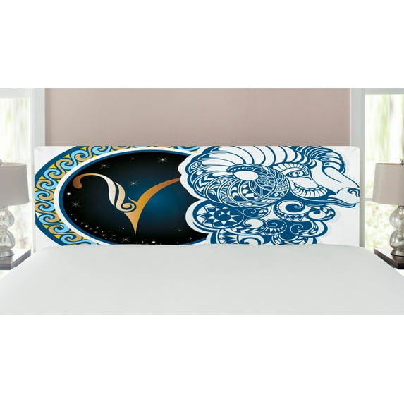 Zodiac Headboard, Astrological Aries with Horned Head Ram Goat Animal Terrestrial Event Image, Upholstered Decorative Metal Bed Headboard with Memory Foam, King Size, Multicolor, by Ambesonne