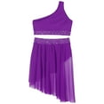 thumbnail image 4 of YONGHS Kids Girls Lyrical Jazz Latin Dance Performance Outfits Crop Top with Irregular Hem Skirts Purple 10, 4 of 5