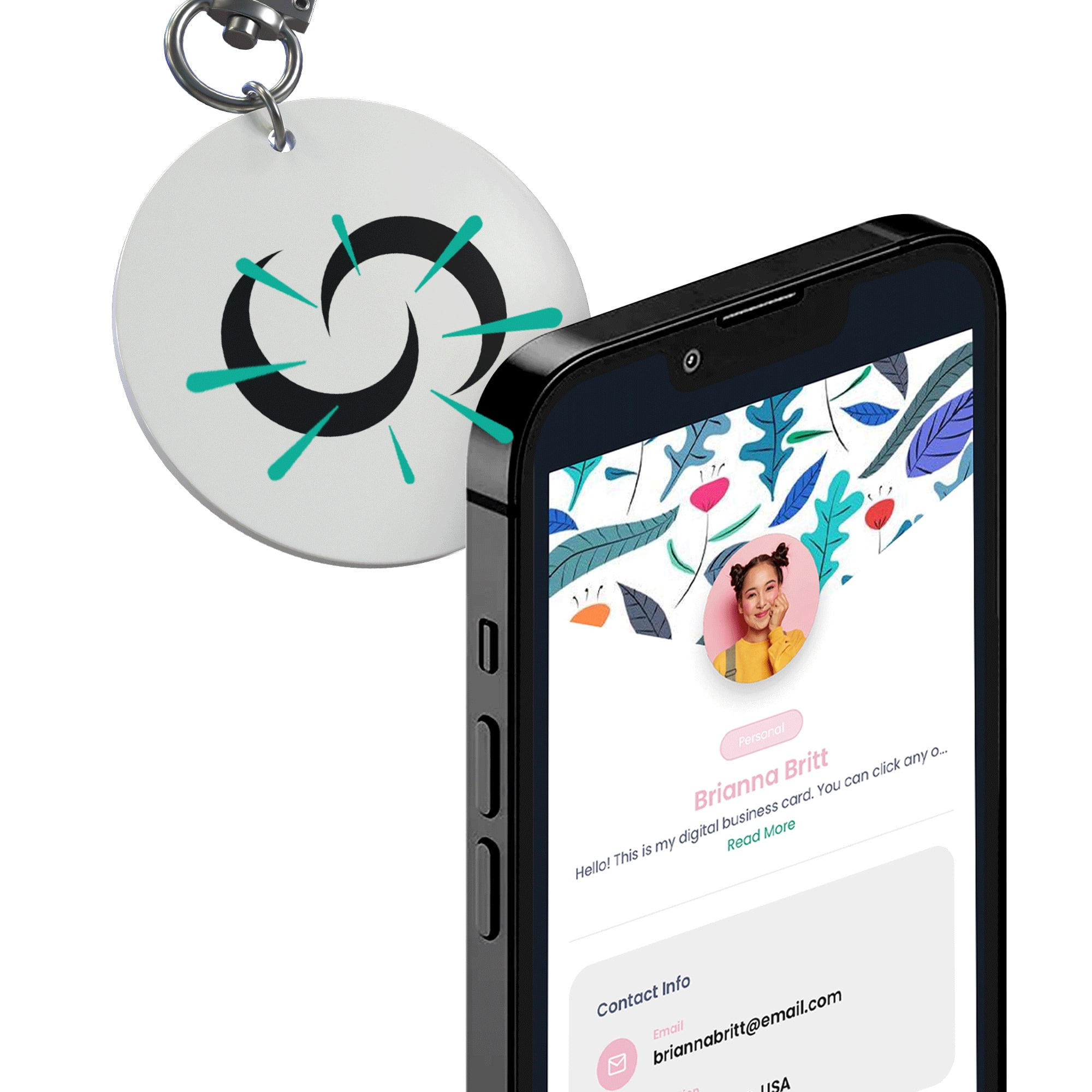 Contact Co. Smart NFC Keychain, Sleek Durable NFC Key Fob with Instant App-Free Sharing, Seamless Keychain for Creators, Connectors, and More, White