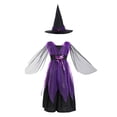 thumbnail image 1 of LUXUR Robes Cosplay pour Filles Couleur Unie Cape Col Rond Robe d'Halloween Tenue de Déguisement Manches Longues Violet 120, 1 of 2