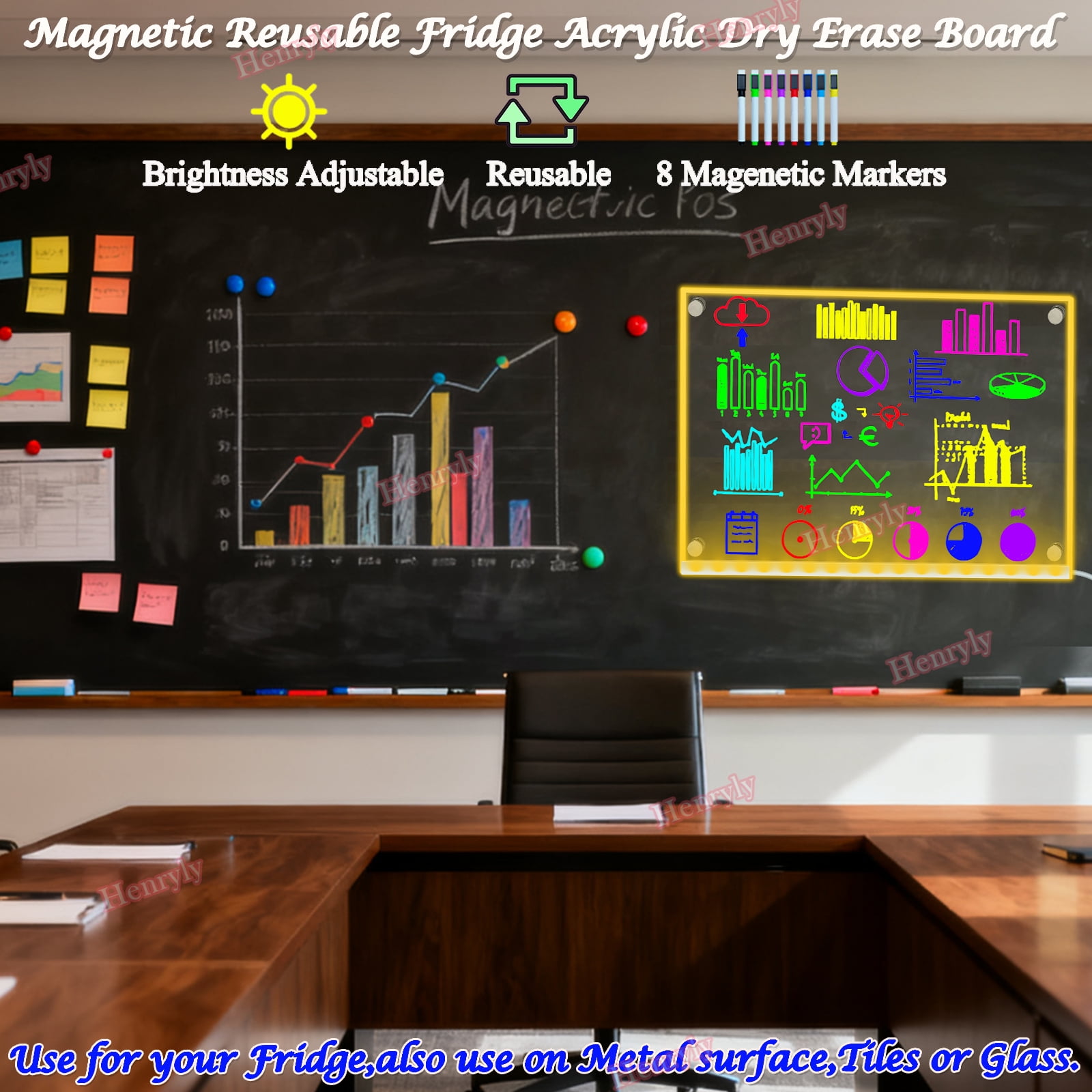 New Illuminated Magnetic Board for Wall for Magnets, Refrigerator, 11.8 X 7.9” Light Up LED Dry Erase Board with Dimmable, Clear Planning Whiteboard to Do List Menu Planner Board