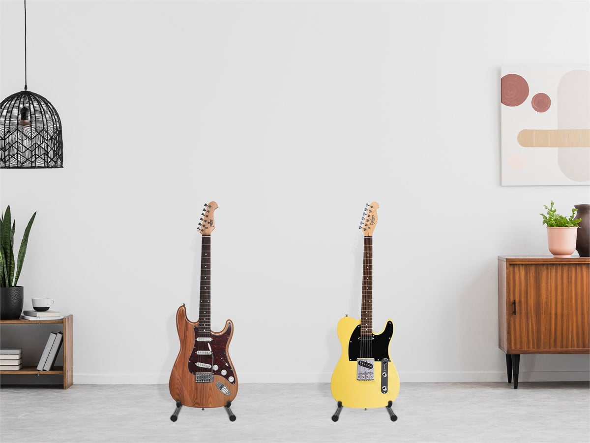 Monoprice A-Frame Stand for Electric, Acoustic, and Bass Guitars, Universal Guitar Stand, Adjustable Locking Pin, Versatile Yoke Design, EVA Rubber Padding, Triple-Fold Design - Stage Right Series
