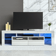 PWFE Modern Gloss LED Light TV Stand for 50/55/60 inch TV, Entertainment Center with Drawer