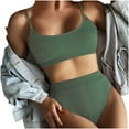 thumbnail image 3 of PENGXIANG Women Two Piece Bathing Suits Ribbed Sports High Waisted Bikini Set Spaghetti Strap Swimsuit Tummy Control Swimwear, 3 of 4