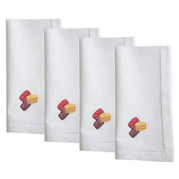 Fennco Styles Holiday Cotton Embroidered Macaron 20 Inch Square Dinner Napkins, Set of 4
