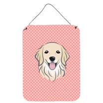 Carolines Treasures BB1205DS1216 Checkerboard Pink Golden Retriever Wall and Door Hanging Prints