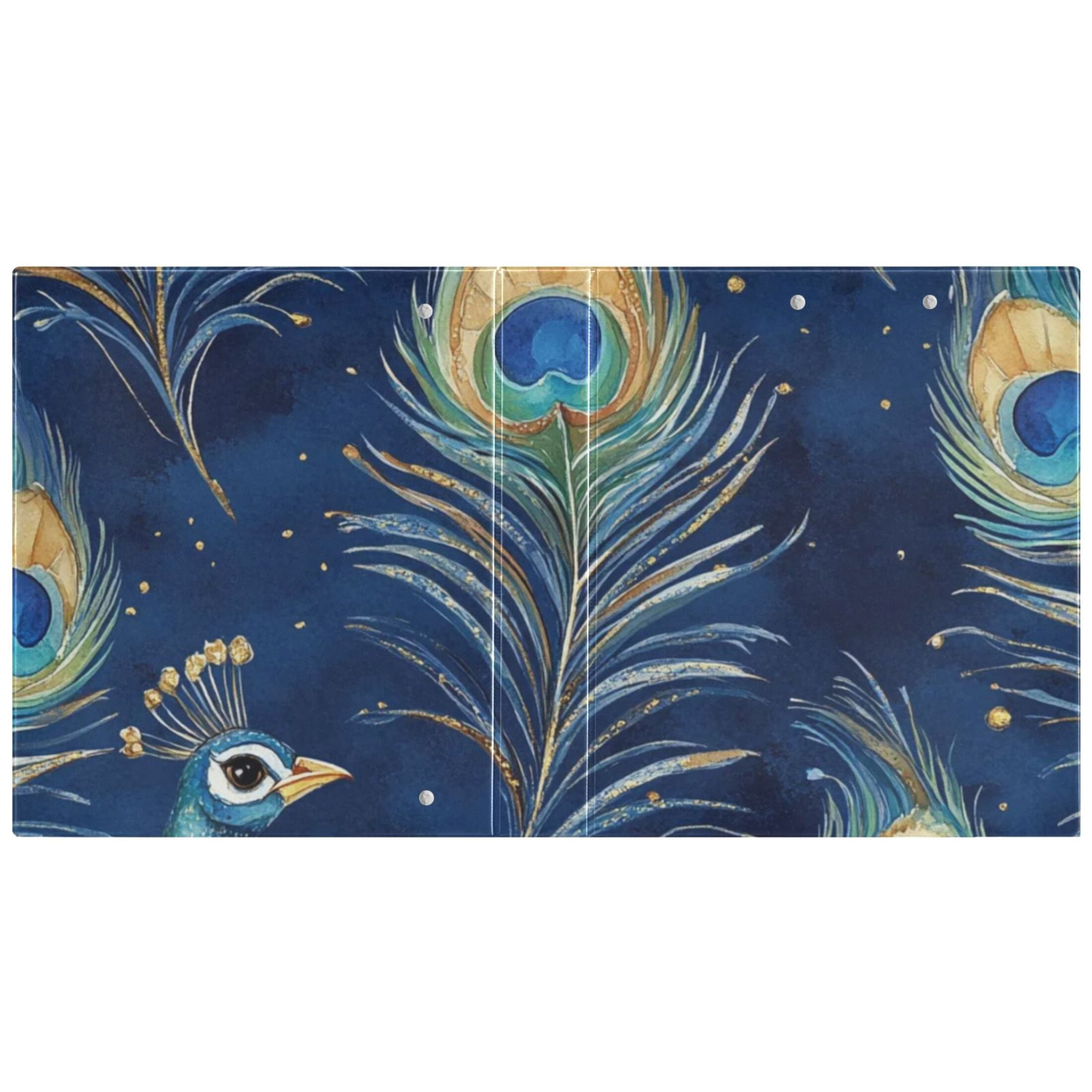Peacock and Feather 3 Ring Binders 1.5 inch Hardcover File Folders with Interior Pockets A4 Size Organizer for School Office Hospital