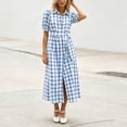thumbnail image 6 of Ayolanni Dresses for Women 2026 V Neck Plaid Short Sleeve A-Line Maxi Dress Party Elegant Birthday Belted Long Dress with Puff Sleeve Blue XL, 6 of 7