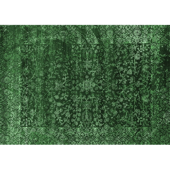 Ahgly Company Indoor Rectangle Oriental Emerald Green Industrial Area Rugs, 2' x 4'