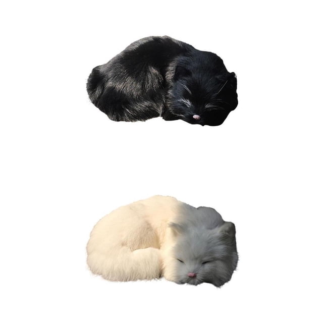 2 figuras de peluche de gato realistas, adornos de juguete, regalo para niños En blanco y negro