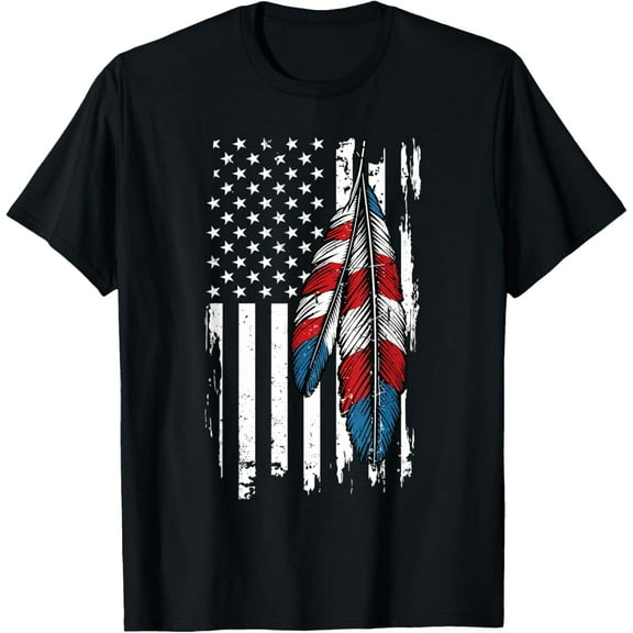 t-shirt Vintage Native American Pride Month Feather American Flag T-Shirt.
