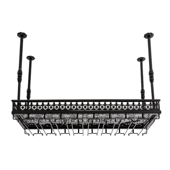 Hanging Wine Rack with Glass Holder, Ceiling Wine Glass Rack 13.78-21.65 inch Height Adjustable Industrial Hanging Wine Rack Ceiling Mounted Metal Wine Shelf Holder for Bar Cafe Kitchen