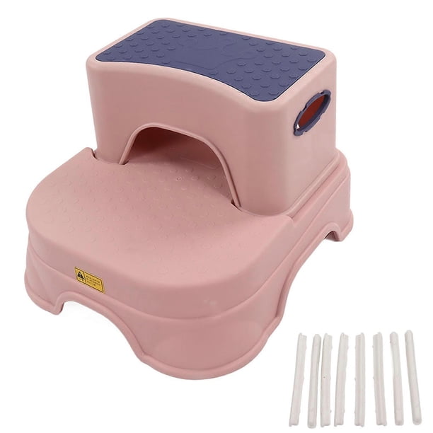 Kids Step Stool, Non-Slip Double Step Stool, Height Adjustable, Widened Base, Ergonomic, 2 Layers, Removable, Pink & Purple