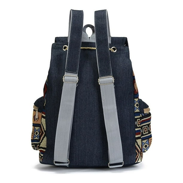 Women Canvas Backpack Bags Large Capacity College Zipper Daypack Ethnic Schoolbag Causal Adjustable Rucksack Shoulder Bag Supplies Type 1