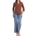 thumbnail image 2 of BLUSA INSPIRADA CHIC para Mujeres, Cuello en V, Mangas 3/4, Estampado de Lunares y Corazones, Top Frontal con Botones, Marrón S, 2 of 6